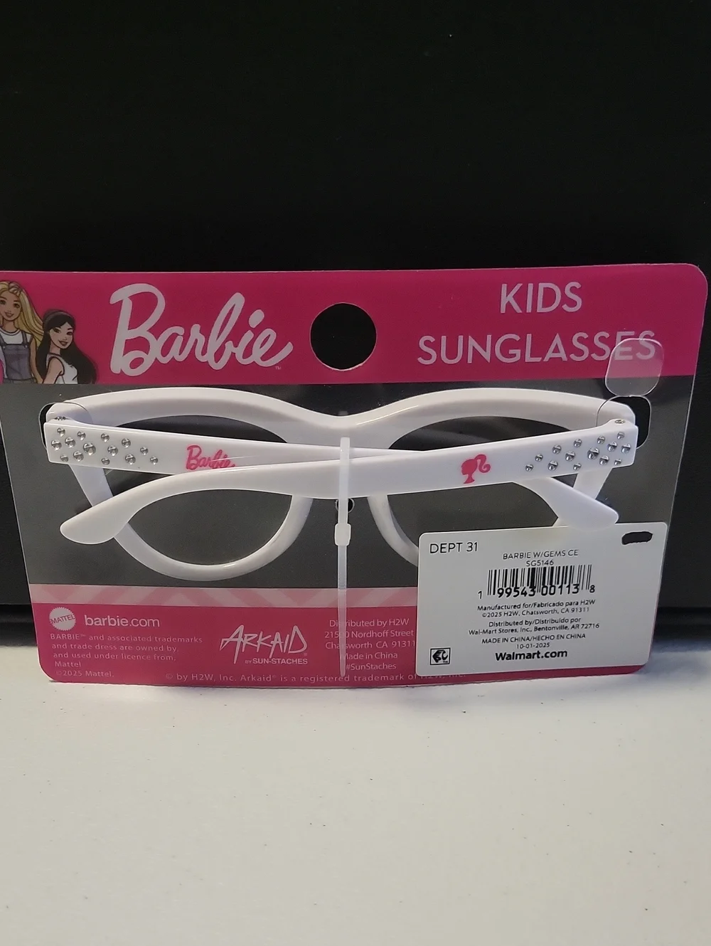 Barbie Kids White Rhinestone Sunglasses - Pink Mirror Lenses